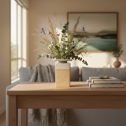 Natural handcrafted vase #02 by Greg Melville with flowers in home setting