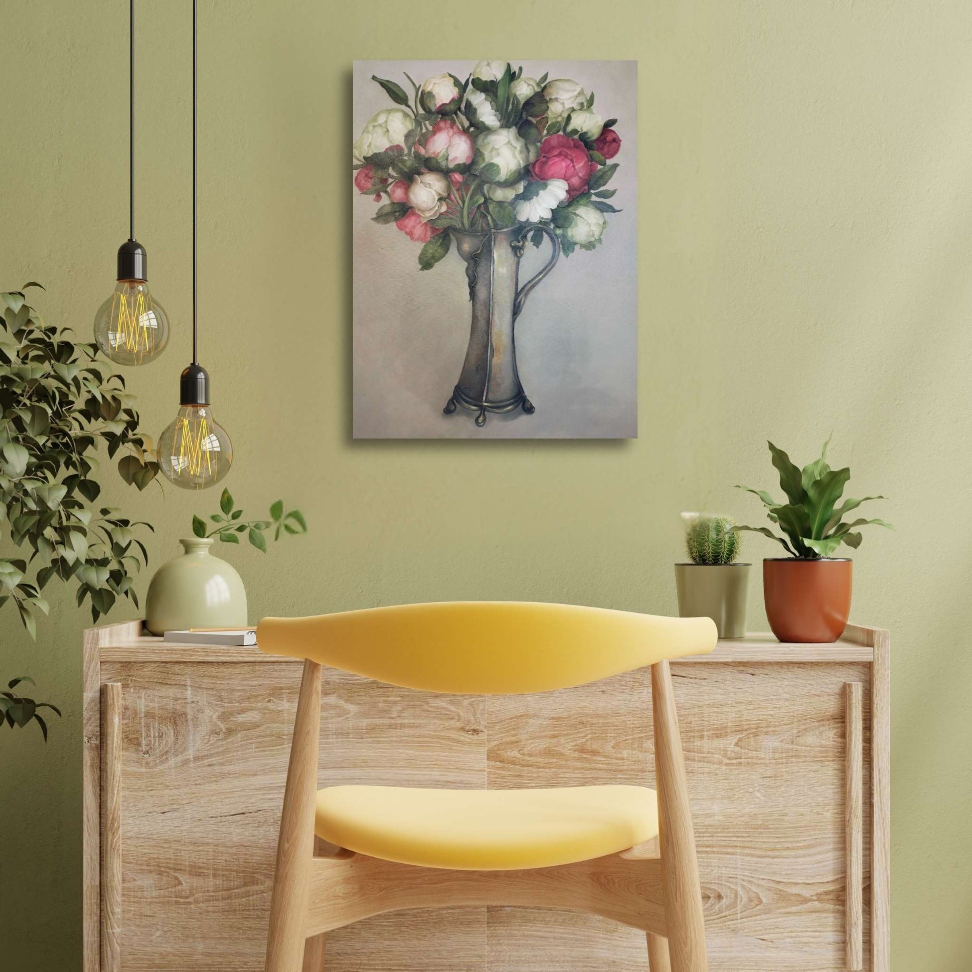 Petal to the Metal floral artwork displayed in elegant home setting, showing how the painting transforms living spaces with natural beauty