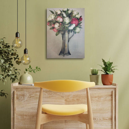 Petal to the Metal floral artwork displayed in elegant home setting, showing how the painting transforms living spaces with natural beauty