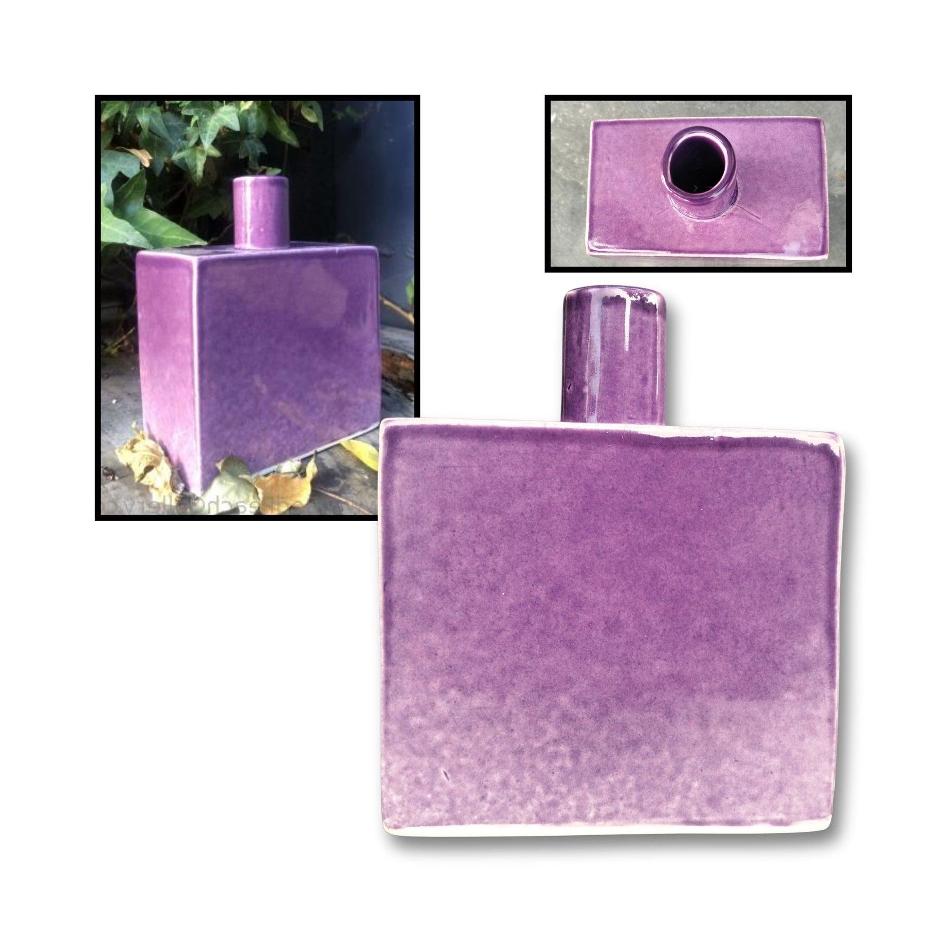 Glossy purple rectangular ceramic vase by Greg Melville