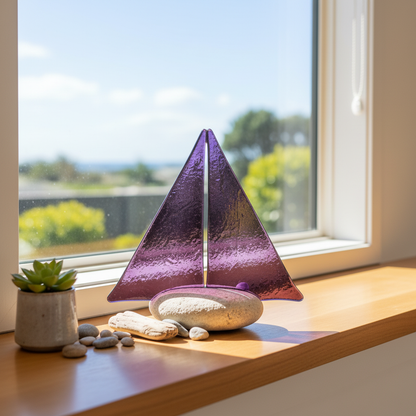 Purple Glass Sailboat windowsill mockup
