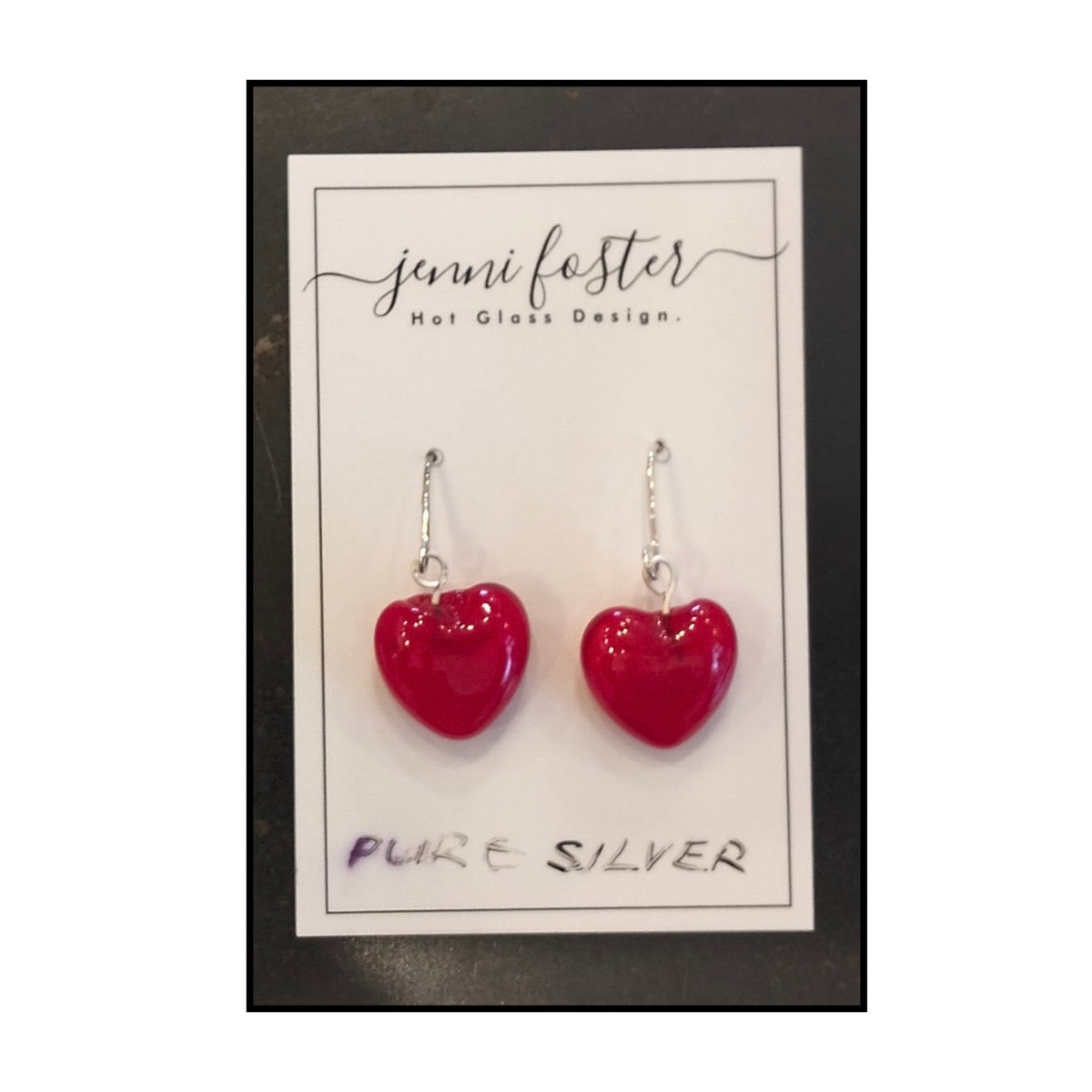 Red Glass and sterling silver earrings by artist Jenni Foster