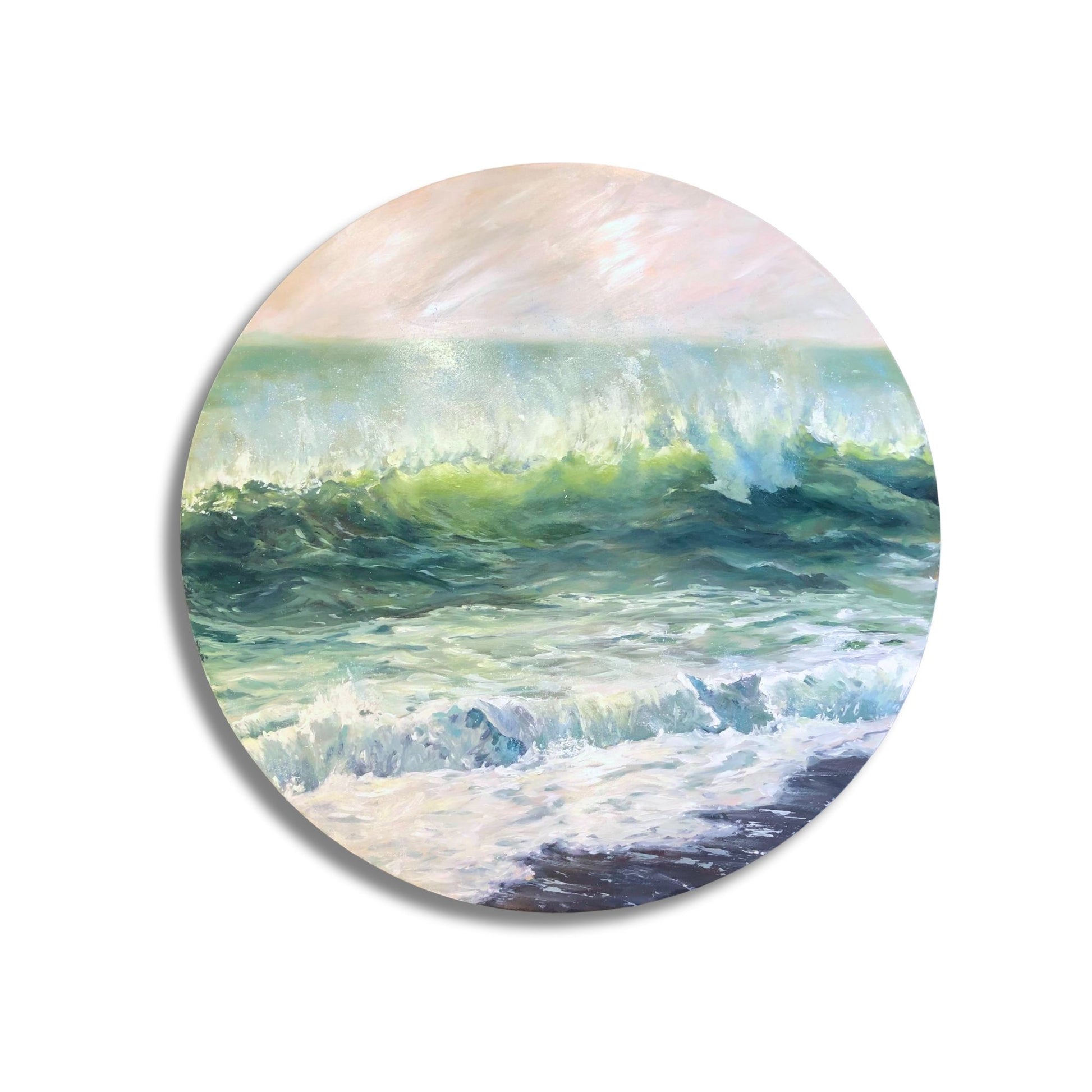 Round image of ocean waves with a white border