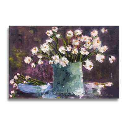 Simply White by Jenny Bishop – original floral oil painting on canvas, shown on a white background