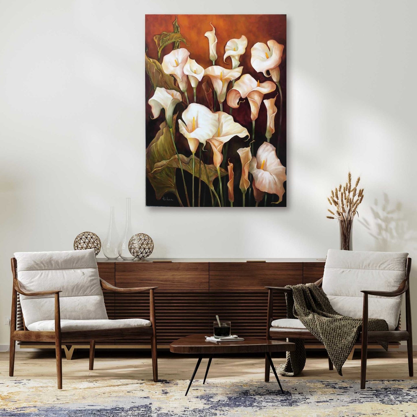 Stately Stand by Nola Weber styled in a home interior — oil painting bringing quiet elegance and soulful presence into the space..