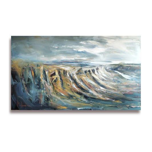 Summit, Te Mata painting by Maree White, featuring expressive brushstrokes and a moody New Zealand landscape with dramatic hill range.