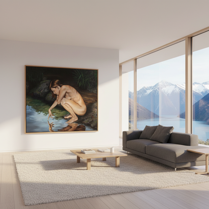 The Pool of Dreams oil painting by New Zealand artist Peter Miller, in modern home