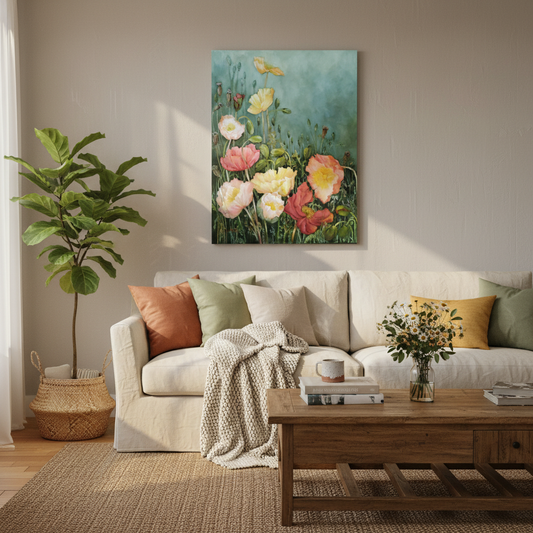 Unframed poppy painting mockup