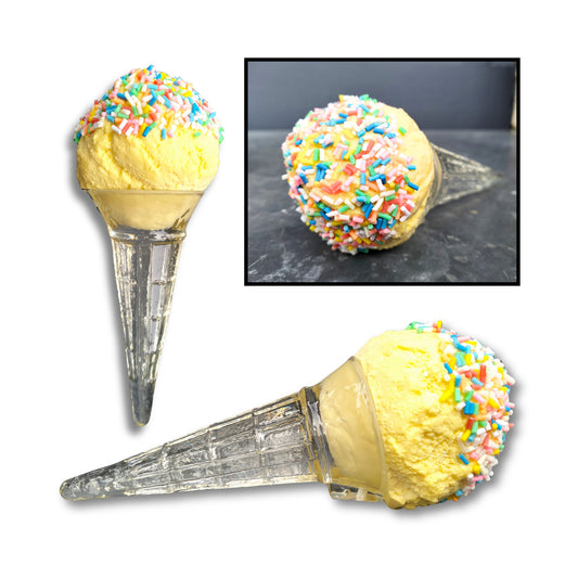 Different close up views of acrylic Sculpture sprinkle ice-cream Vanilla flavour by artist Dave Thomas 