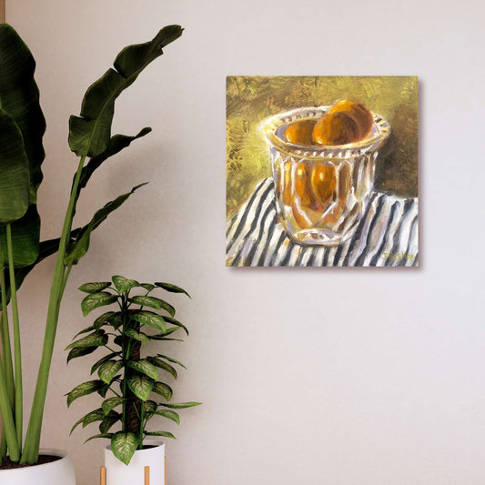 Vintage Glass by Jenny Bishop displayed in a home interior — small 30x30cm painting adding charm, warmth, and colour to the space