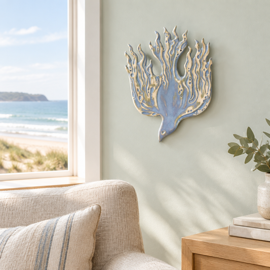 Waterbird by Lyn Rigg in a light coastal home with a sea view