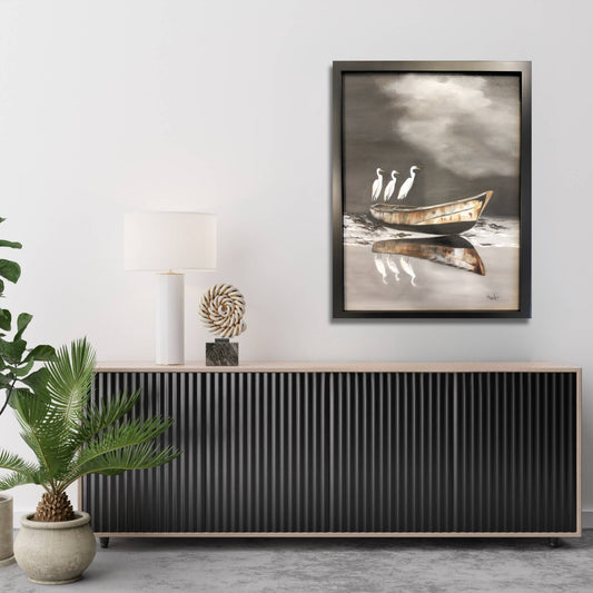 We’re Watching artwork by Marion Aitken styled in a modern home interior setting