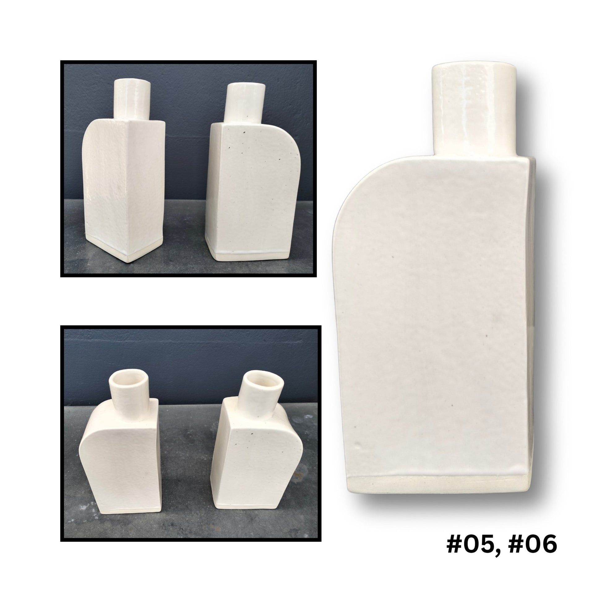 White ceramic bottle vase with curved sides handcrafted by Greg Melville
