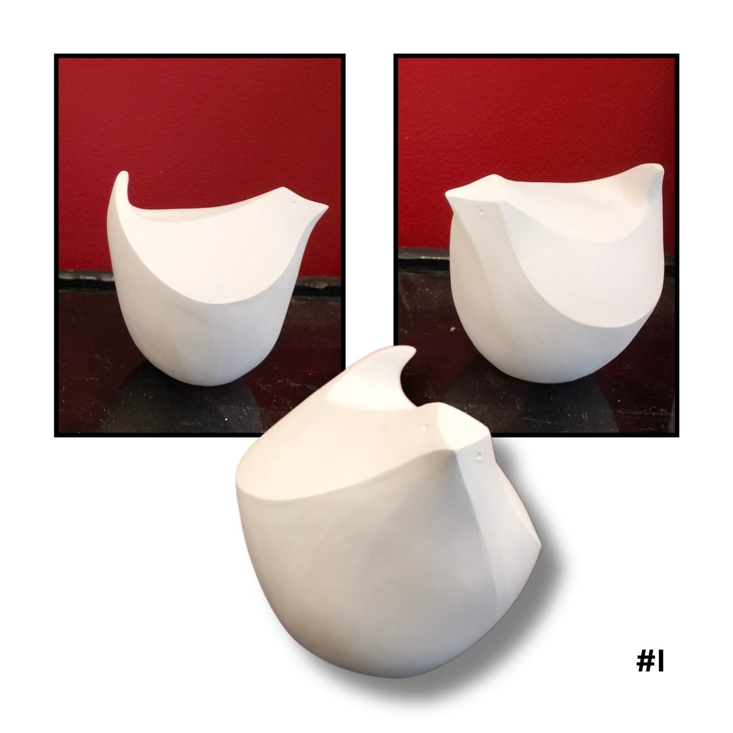 White Earthenware ceramic bird no.I sculpture on a red background