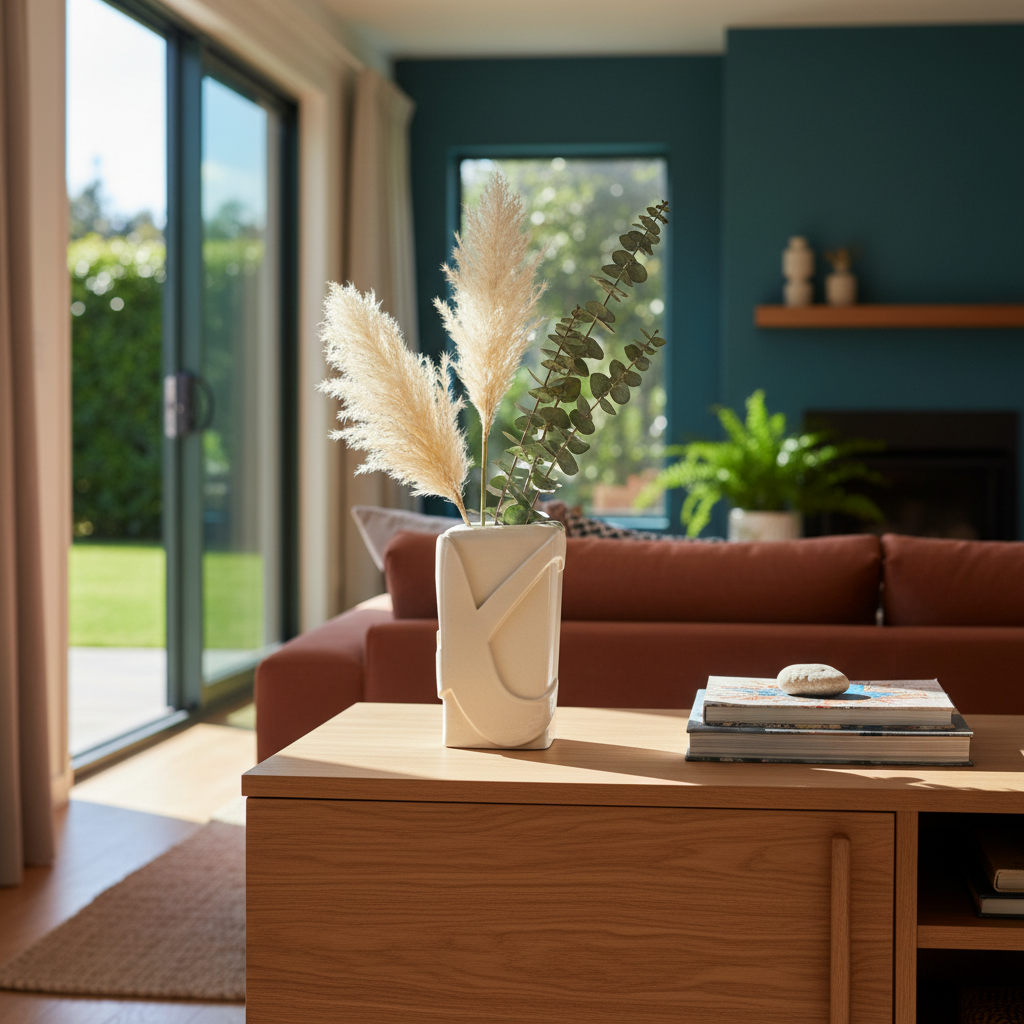 White letter X vase #04 by Greg Melville with flowers in home setting